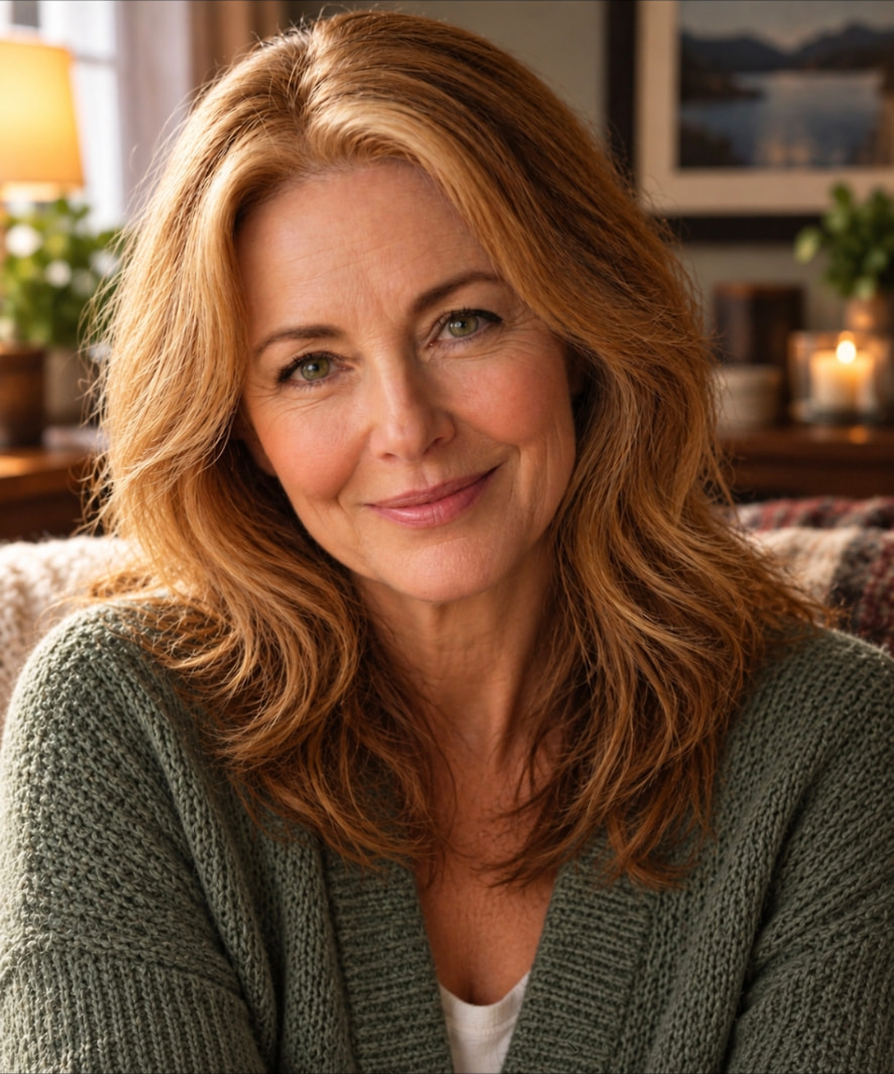 mianna in a green sweater
